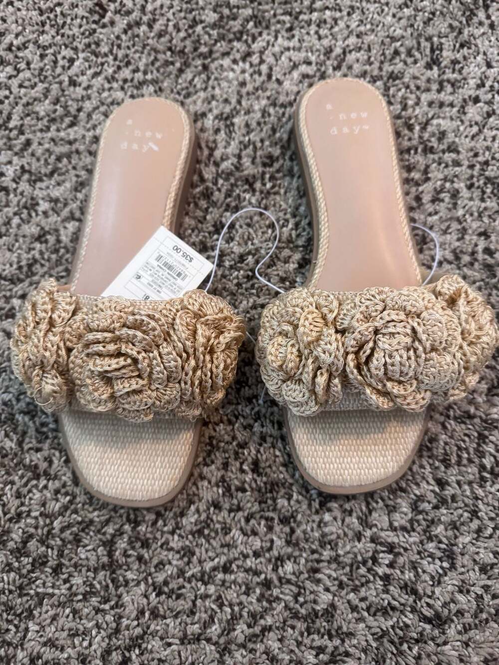 a new day Beige Woven Floral Slide Sandals